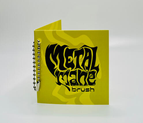 Printed Metal Mane brush tag.