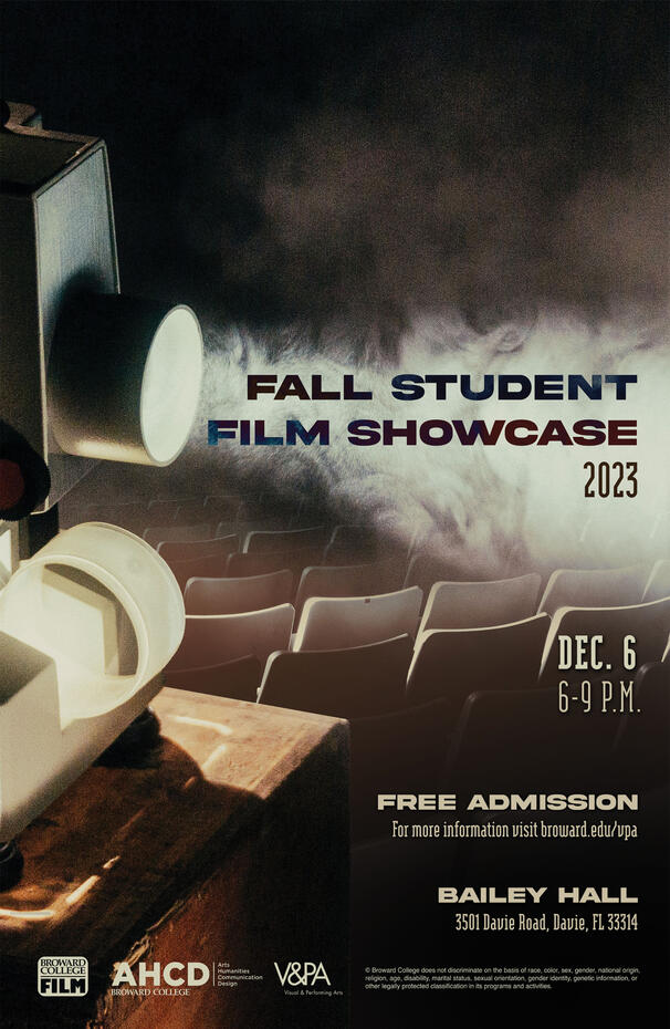 Posters and social media graphics for BC's 2023 Fall Student Film Showcase.